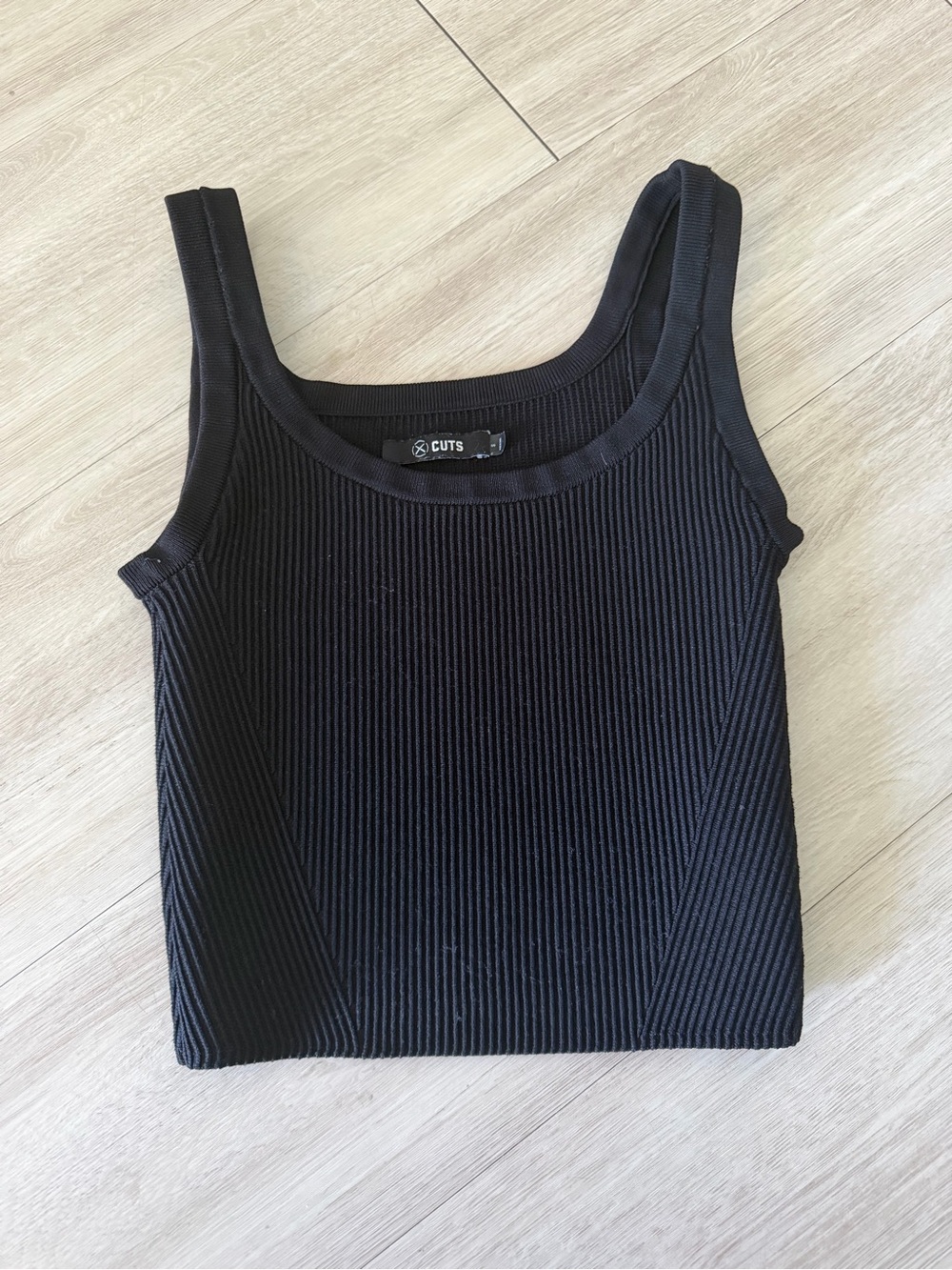 Cuts Black Ribbed Tank Top